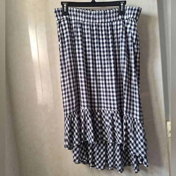J Crew M Black White Checkered High/low Gingham Skirt - Picture 10 of 10